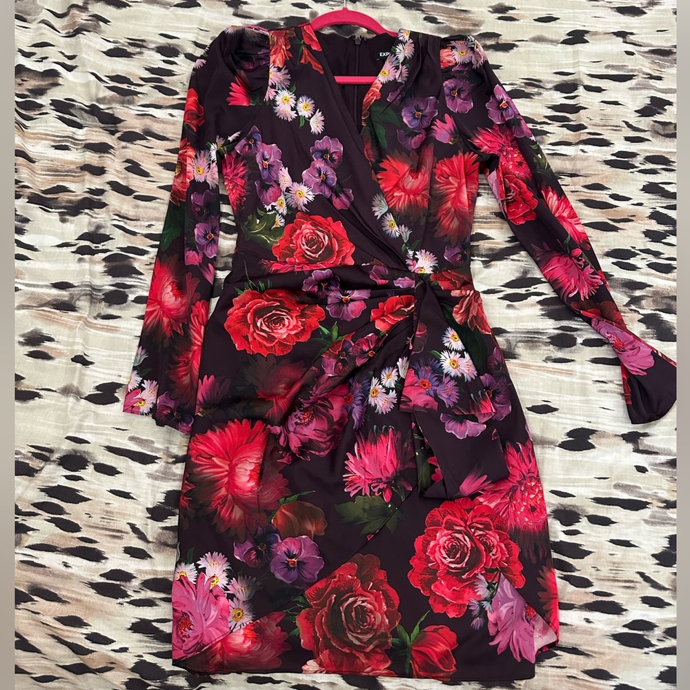 Express Vibrant Floral Long Sleeve Dress